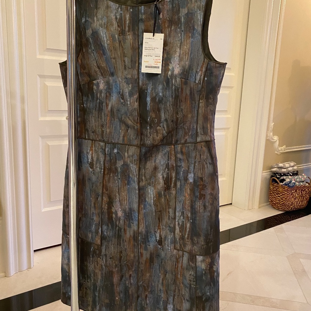 NEW -Worth New York, Size 10 -Deep Flint ink Jet Print Sleeveless Dress -TAGS